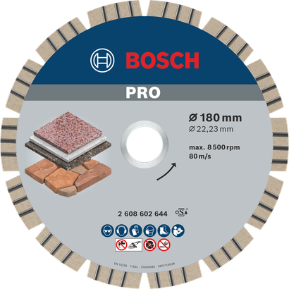 Disque diamanté Bosch PRO Stone 180 mm pour la coupe de la pierre.