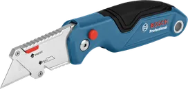 Couteau utilitaire à lame rétractable et manche ergonomique bleu.