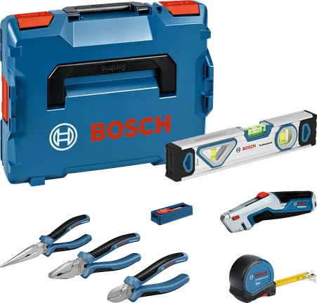 Coffret Bosch de 16 pièces comprenant une pince et divers outils à main.