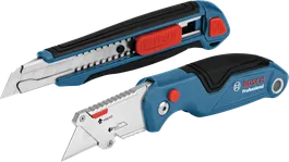 Ensemble de couteaux Bosch 2 pièces avec lames rétractables et pliantes.