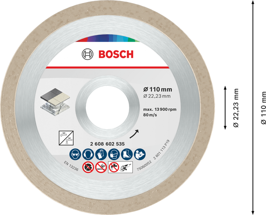 Disque de coupe céramique Bosch 110 mm pour carrelage.