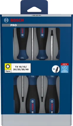 Jeu de tournevis Bosch PRO TX 6 pièces avec tiges en acier S2.