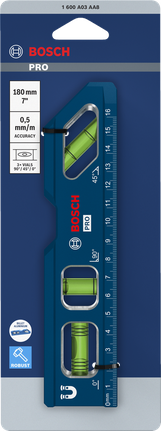 Niveau à bulle Bosch PRO Billet Torpedo 180 mm avec règle.
