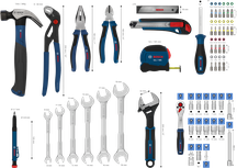Coffret d'outils à main Bosch 89 pièces avec assortiment de clés et de tournevis.