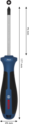 Tournevis Bosch PH1 x 75 mm avec poignée ergonomique.