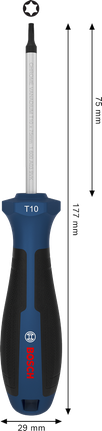 Tournevis Bosch TX10 x 75 mm avec poignée ergonomique.