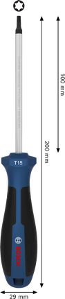 Tournevis Bosch TX15 x 100 mm avec poignée ergonomique.