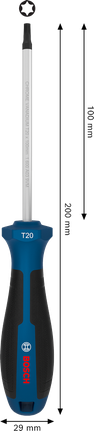 Tournevis Bosch TX20 x 100 mm avec poignée ergonomique.