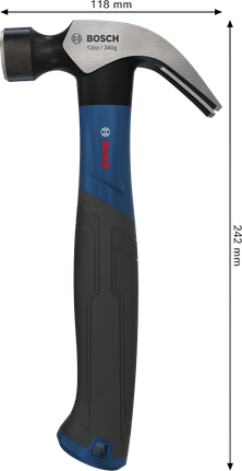 Marteau à griffes Bosch 12 oz avec tête incurvée en acier au carbone.