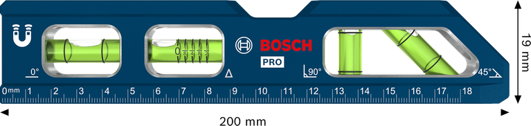 Niveau à bulle Bosch PRO Billet Torpedo 200 mm avec base magnétique.