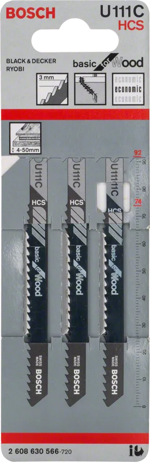 Hoja de sierra de calar Bosch U 111 C para madera, con dientes laterales.