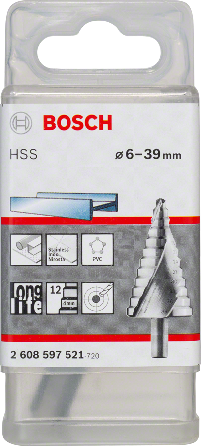 Broca escalonada Bosch HSS de 6-39 mm para metal y plástico.