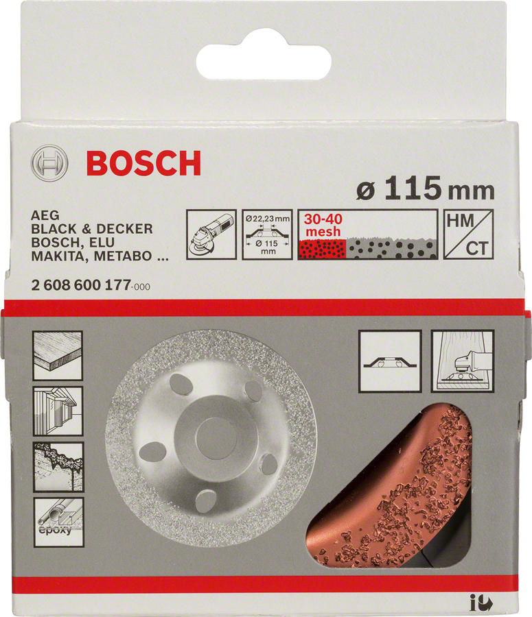 Cabezal de rectificado de carburo de tungsteno Bosch de 115 mm de grado fino.