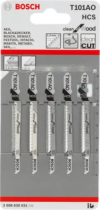Hojas de sierra de calar Bosch T 101 AO para un corte limpio de la madera.