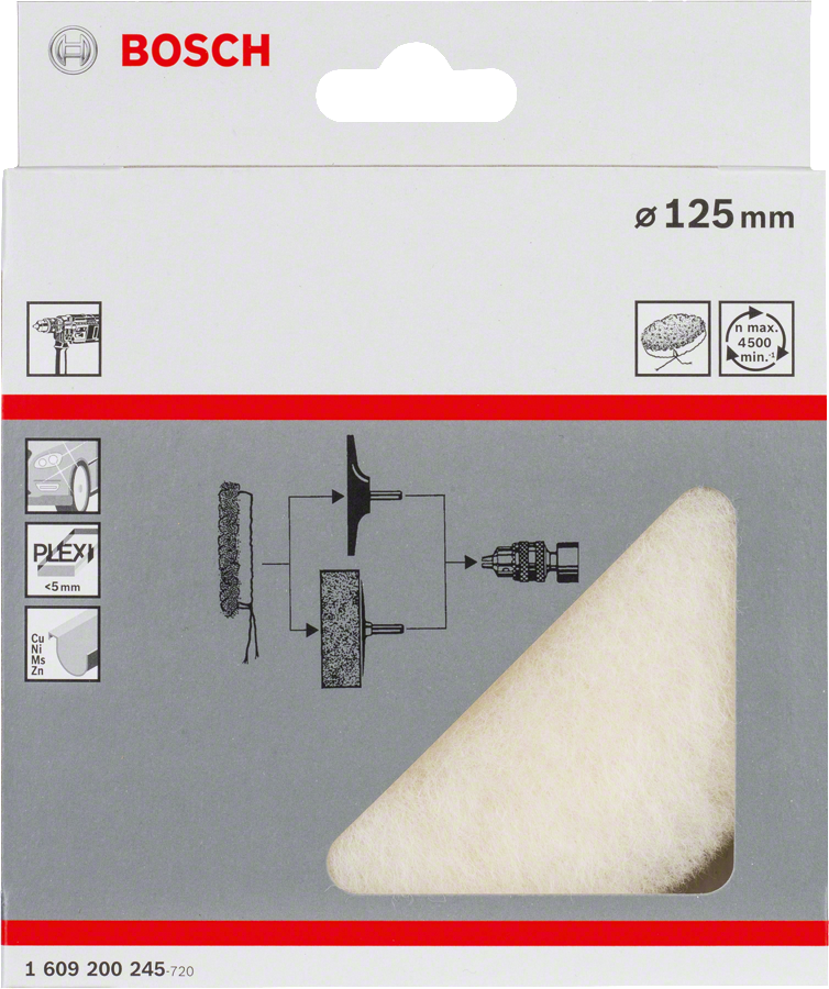 Quilla de lana de cordero Bosch de 125 mm para pulir superficies.