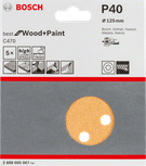 Paquete de 5 hojas de lija Bosch C470, 125 mm, grano 40.