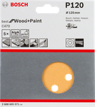 Paquete de 5 hojas de lija Bosch C470, 125 mm, grano P120.