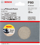 Lija Bosch de 125 mm P80 M480, libre de polvo.