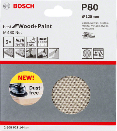 Lija Bosch de 125 mm P80 M480, libre de polvo.