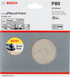 Lija Bosch P80 de 150 mm, sin polvo, para madera y pintura.