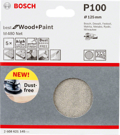 Lija Bosch de 125 mm P100 para madera y pintura.