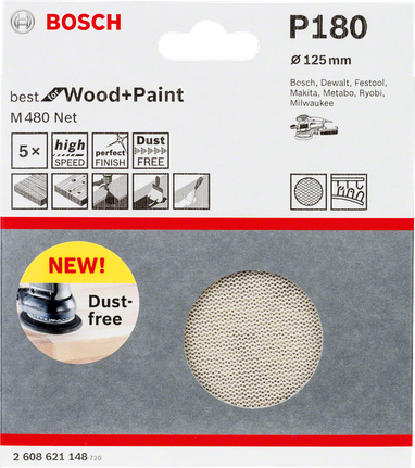 Lija Bosch de 125 mm P180 para madera y pintura.