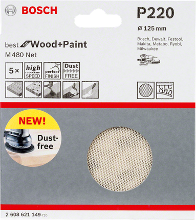 Lija Bosch de 125 mm P220 para madera y pintura.