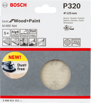 Lija Bosch de 125 mm P320 para madera y pintura.