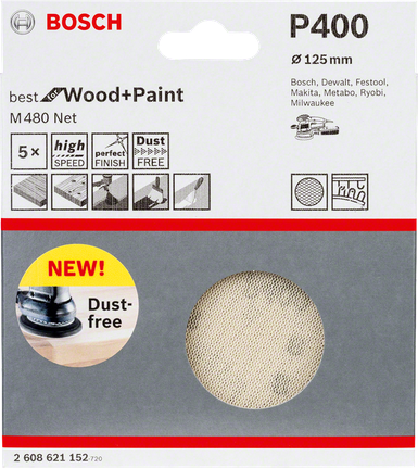 Lija Bosch de 125 mm P400 para madera y pintura.