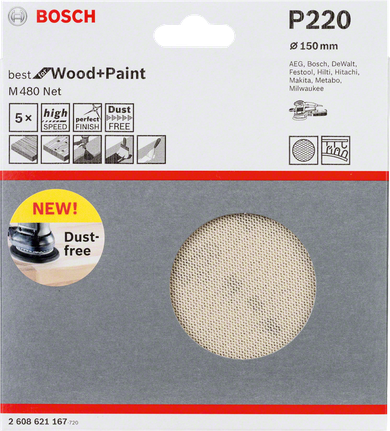 Lija Bosch M480 Net 150 mm P220 sin polvo.