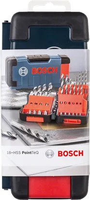 Juego de 18 brocas helicoidales HSS PointTeQ de Bosch , caja resistente.