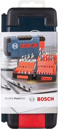 Juego de 18 brocas helicoidales HSS PointTeQ de Bosch , caja resistente.
