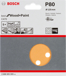 Paquete de 5 hojas de lija Bosch C470, 125 mm, grano 80.