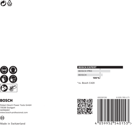 Malla de lijado Bosch EXPERT M480 de 125 mm G240, paquete de 5 unidades.