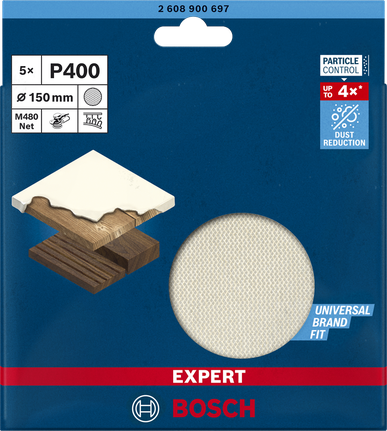 Malla de lijado Bosch EXPERT M480 de 150 mm, paquete P400.