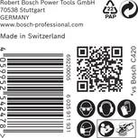 Etiqueta del papel de lija Bosch EXPERT C470 con iconos de seguridad.