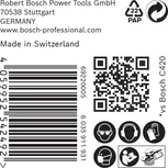 Etiqueta Bosch C420 con código de barras, código QR e iconos de seguridad.
