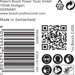 Etiqueta del papel de lija Bosch EXPERT C470 con iconos de seguridad.