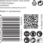 Etiqueta para papel de lija Bosch EXPERT C470 con código de barras e iconos de seguridad.