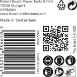 Etiqueta de accesorios Bosch C420 con iconos de seguridad y código de barras.
