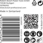 Etiqueta del papel de lija Bosch EXPERT C470 con iconos de seguridad.