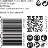Etiqueta del papel de lija Bosch EXPERT C470 con iconos de seguridad.