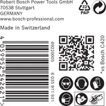 Etiqueta del papel de lija Bosch EXPERT C470 con iconos de seguridad.