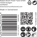 Etiqueta para papel de lija Bosch C470 con iconos de seguridad y código de barras.