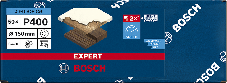Papel de lija Bosch EXPERT C470 P400 de 150 mm con 6 agujeros.