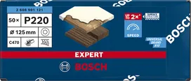 Papel de lija Bosch EXPERT C470 de 125 mm, grano P220, para lijadoras orbitales.