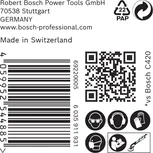 Etiqueta Bosch para papel de lija EXPERT C470 con iconos de seguridad.