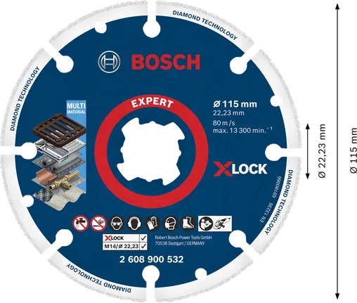 Disco de corte de diamante Bosch Expert X-LOCK para múltiples materiales.