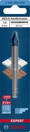 Broca de cerámica dura Bosch EXPERT HEX-9 de 10x90 mm.
