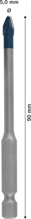 Broca de cerámica dura Bosch EXPERT HEX-9 de 5 x 90 mm.